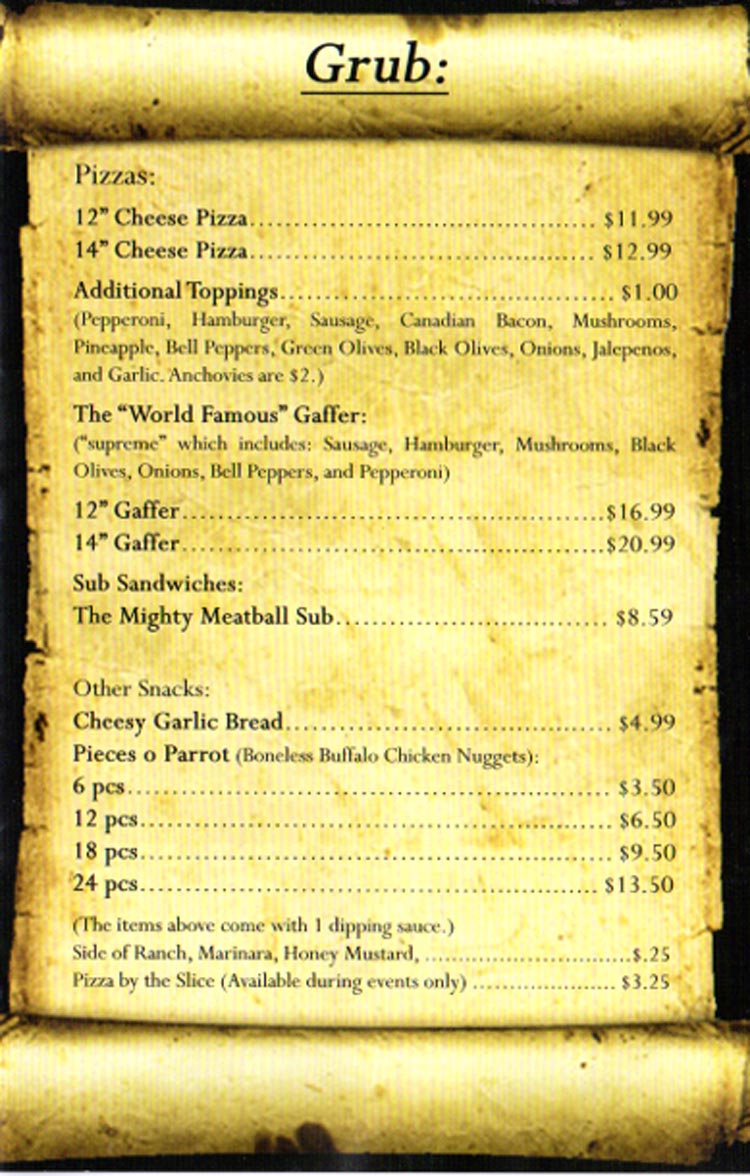 The Gaff Pizza & Bar Menu