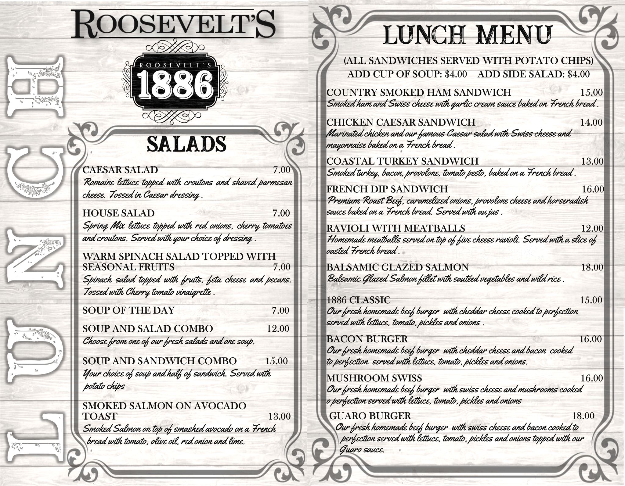 Roosevelt's 1886 menu in Port Aransas, TX.